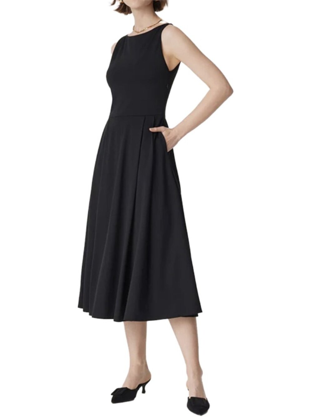 OGL Move Boatneck Bamboo Ponte Midi Dress with Pockets – Size M – Black – BNWT